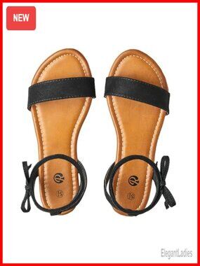 Open Toe Strappy Lace Up Flat Sandals with Ankle Wrap